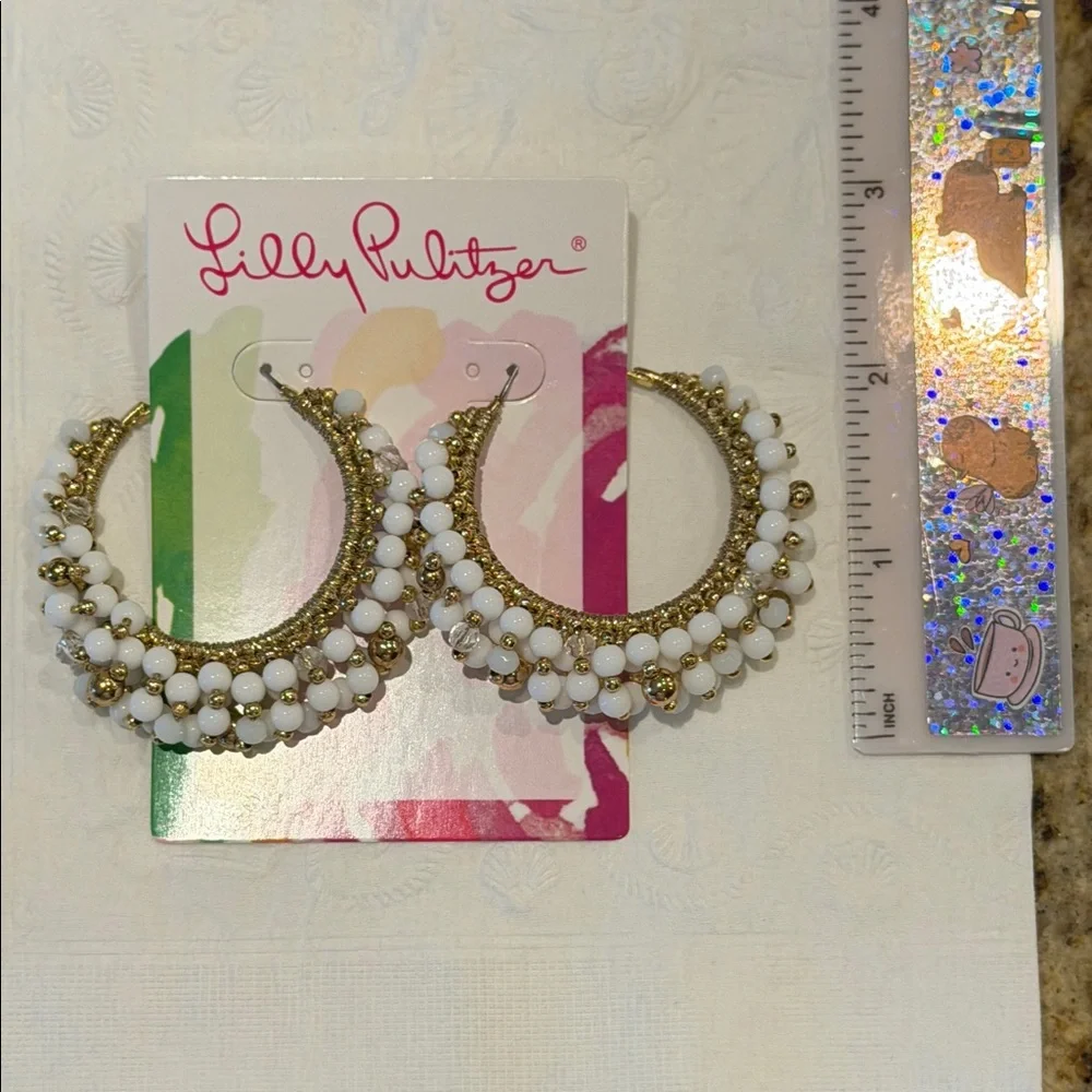 Lilly Pulitzer GWP Hoop Earrings - Resort White - Picture 3 of 3